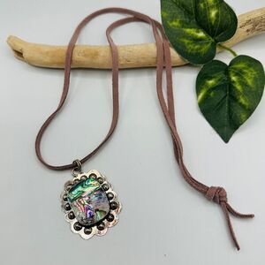 Abalone Shell Silver-Plated Boho Necklace on Suede Leather Cord